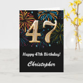 Carte 47e anniversaire Rainbow Fireworks noir et or (Fleur jaune)