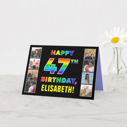 Carte 47e anniversaire : Rainbow Text, Custom Photos & N (Petite plante)