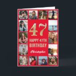 Carte 47e Joyeux Anniversaire Collage photo rouge et or<br><div class="desc">47th Happy Birthday Red and Gold Photo Collage Birthday Card. Pour plus de personnalisation,  cliquez sur le bouton "Customiser" et utilisez notre outil de conception pour modifier ce modèle.</div>