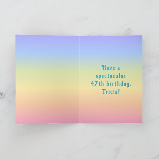 Carte 47th Birthday — Fun Cake & Candles, w/ Custom Name (Intérieur)