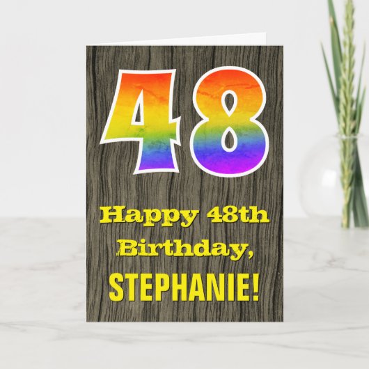 Carte 48e Anniversaire : Aspect Bois Rustique Faux, "48" (Devant)