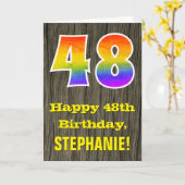 Carte 48e Anniversaire : Aspect Bois Rustique Faux, "48" (Fleur jaune)