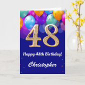 Carte 48e anniversaire Ballons bleu et or couleur marine (Fleur jaune)