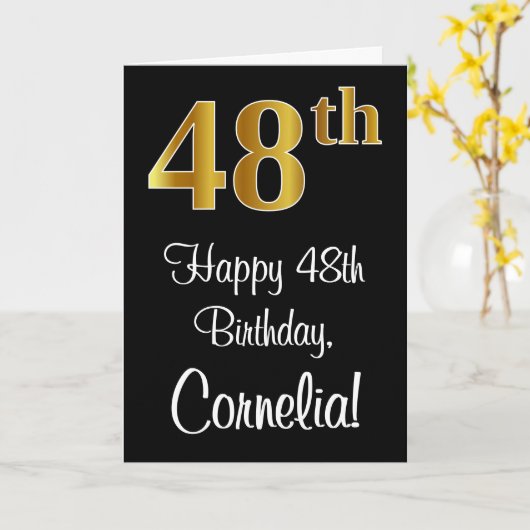 Carte 48e anniversaire ~ Elégant Luxueux Faux Gold Look  (Fleur jaune)