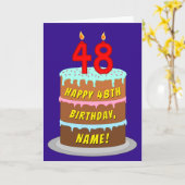 Carte 48e anniversaire : Fun Cake and Candles + Nom pers (Fleur jaune)
