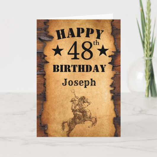Carte 48e anniversaire Pays rustique Western Cowboy Hors (Devant)