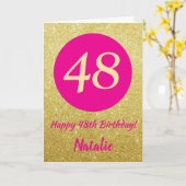 Carte 48e Joyeux anniversaire Hot rose et Parties scinti (Fleur jaune)
