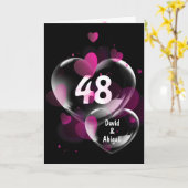 Carte 48ème Anniversaire Bulles cardiaques sur Noir (Fleur jaune)