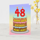 Carte 48th Birthday — Fun Cake & Candles, w/ Custom Name (Fleur jaune)