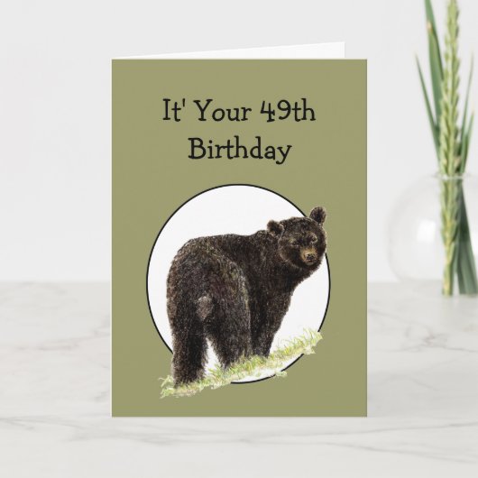 Carte 49e anniversaire amusant Ours noir - Grin et l'our (Devant)