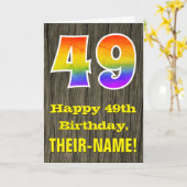 Carte 49e Anniversaire : Aspect Bois Rustique Faux, "49" (Fleur jaune)