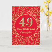 Carte 49e anniversaire Motif Floral rouge et or (Fleur jaune)