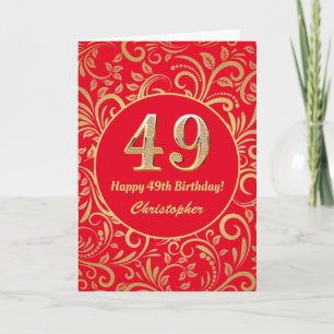 Carte 49e anniversaire Motif Floral rouge et or