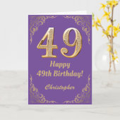 Carte 49e anniversaire Parties scintillant violet et or  (Fleur jaune)