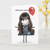 Carte 49e Anniversaire Stick Figure Girl avec Ballons Ro (Fleur jaune)
