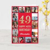 Carte 49e Joyeux Anniversaire Collage photo rouge et or (Fleur jaune)