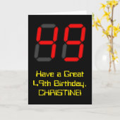 Carte 49ème anniversaire : Rouge Digital Horloge Style " (Fleur jaune)