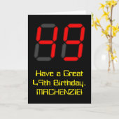 Carte 49ème anniversaire : Rouge Digital Horloge Style " (Fleur jaune)