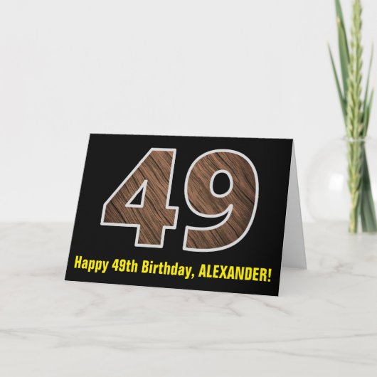 Carte 49th Birthday: Nom + Faux Wood Grain Pattern 49 (Devant)