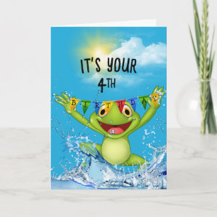 Carte 4 Anniversaire Grenouille à sauter dans l'eau