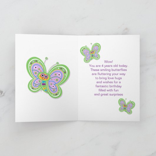Carte 4 Anniversaire Papillon Hugs Custom (Intérieur)