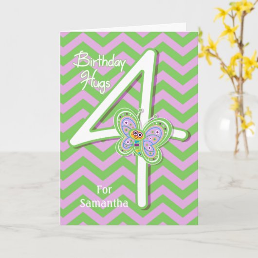 Carte 4 Anniversaire Papillon Hugs Custom (Fleur jaune)