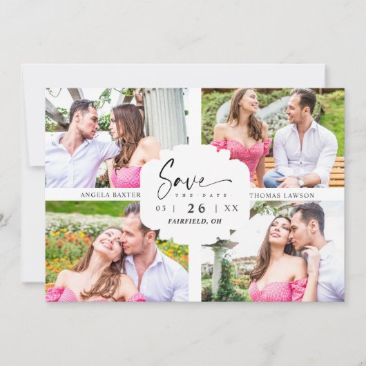 Carte 4 Custom Photos Minimalist Modern Collage Wedding (Devant)