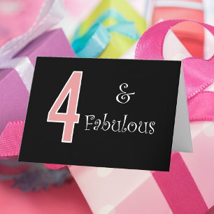 Carte 4 et fabuleux 4e anniversaire rose noir blanc