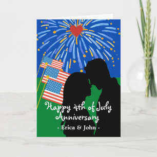 Carte 4 juillet Anniversaire avec deux feux d'artifice