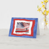 Carte 4 juillet Anniversaire en rouge blanc et bleu (Fleur jaune)