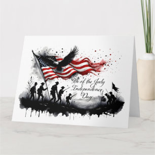 Carte 4 juillet art patriotique avec drapeau et soldats