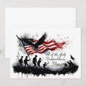 Carte 4 juillet art patriotique avec drapeau et soldats (Devant / Derrière)