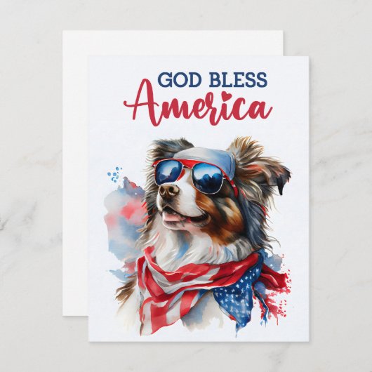 Carte 4 juillet berger australienne-chien patrioti (Devant / Derrière)