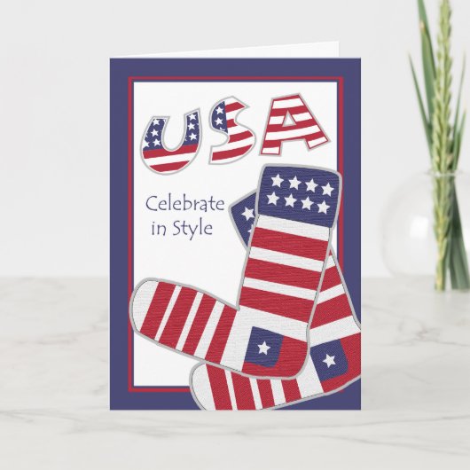 Carte 4 juillet Card, USA Patriotic Socks (Devant)