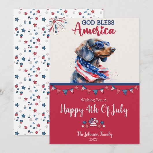 Carte 4 juillet Chien-Dachshund Patriotique (Devant / Derrière)