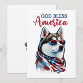 Carte 4 juillet Chien-Husky Patriotique (Devant / Derrière)