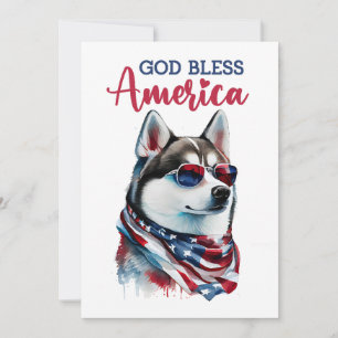 Carte 4 juillet Chien-Husky Patriotique