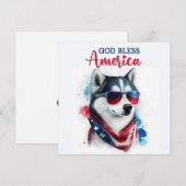 Carte 4 juillet Chien-Husky Patriotique (Devant / Derrière)