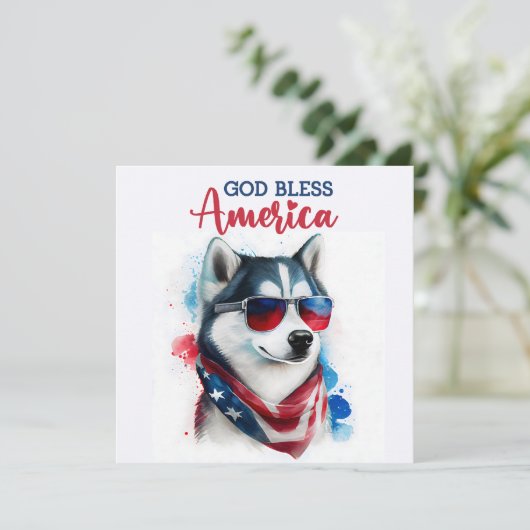 Carte 4 juillet Chien-Husky Patriotique (Debout devant)