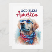 Carte 4 juillet de chien patriotique doré (Devant / Derrière)