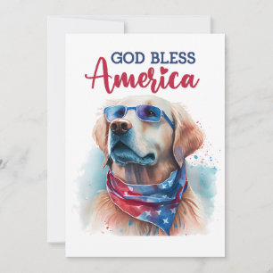 Carte 4 juillet de chien patriotique doré