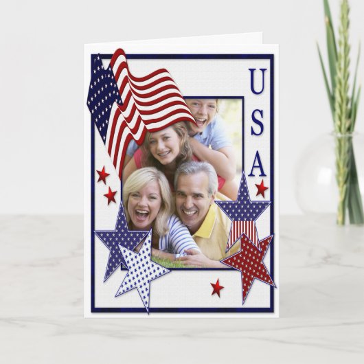 Carte 4 juillet Drapeau et feux d'artifice Ajouter votre (Devant)