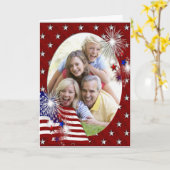 Carte 4 juillet Drapeau et feux d'artifice Ajouter votre (Fleur jaune)