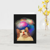 Carte 4 juillet Feu d'artifice captivé Chat (Fleur jaune)