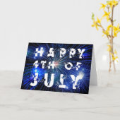 Carte 4 juillet feux d'artifice en bleu 3 photo (Fleur jaune)