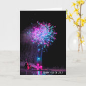 Carte 4 juillet feux d'artifice et phare (Fleur jaune)