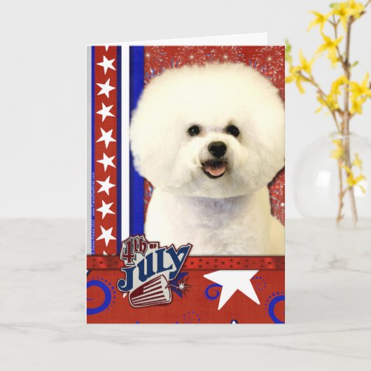 Carte 4 juillet Firecracker - Bichon Frise (Fleur jaune)