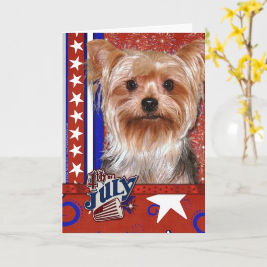 Carte 4 juillet Firecracker - Yorkshire Terrier (Fleur jaune)