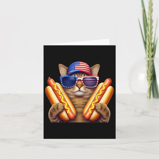 Carte 4 juillet Hotdog Chat Funny Patriotique Chat Usa F (Devant)