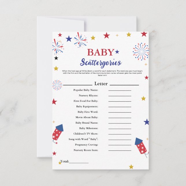 Carte 4 juillet jeux de baby shower pour bébés (Devant)